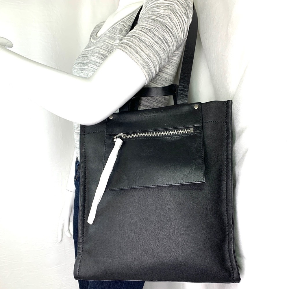 Lucky Brand Soue Unisex Black Leather Large Tote Shoulder Bag Business Travel - Picture 4 of 13